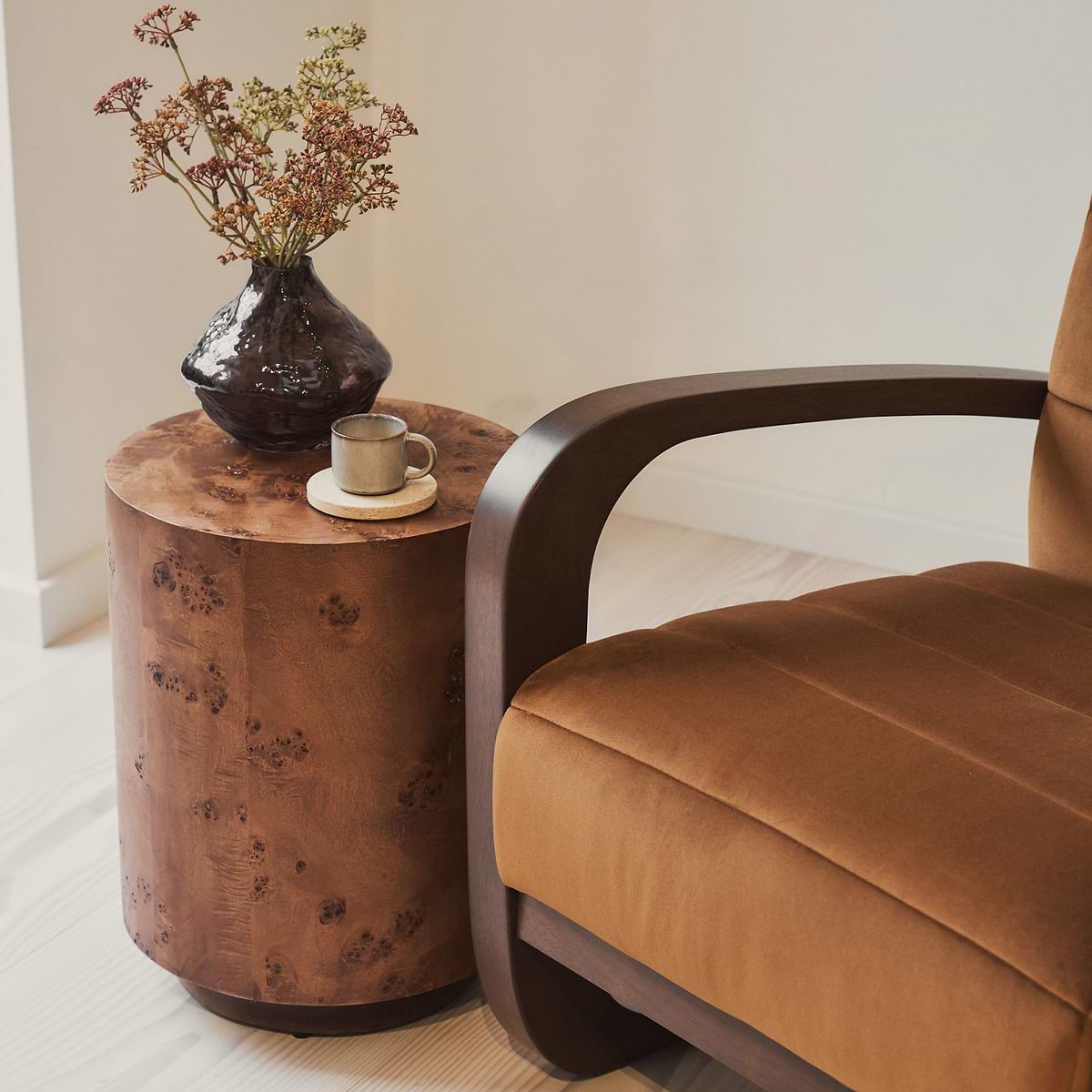 Dalton - Velvet Accent Chair Caramel & Dark Wood