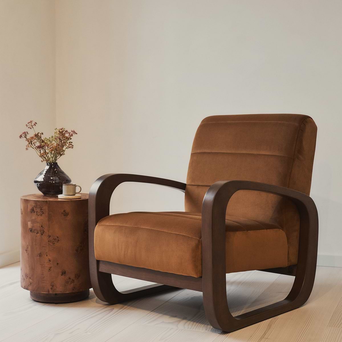 Dalton - Velvet Accent Chair Tobacco & Dark Wood
