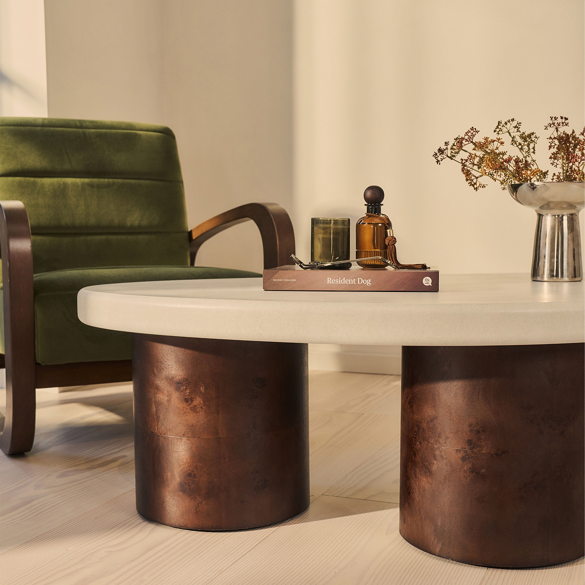 Aegean - Dark Burl Wood & Concrete Irregular Coffee Table 3 Legs