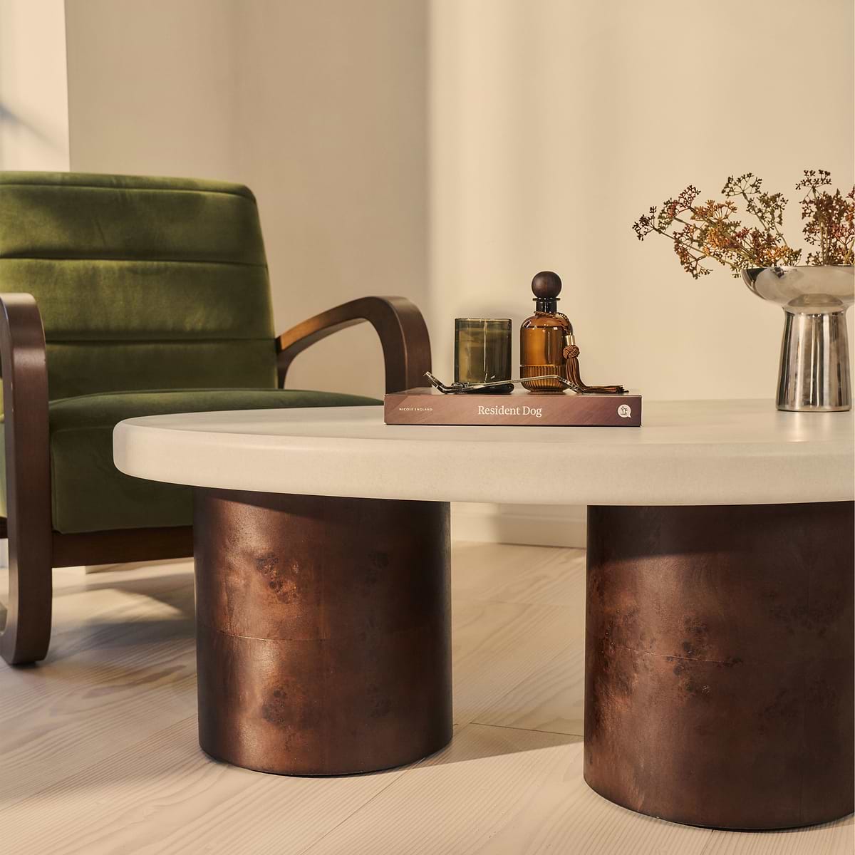 Aegean - Dark Burl Wood & Concrete Irregular Coffee Table 3 Legs