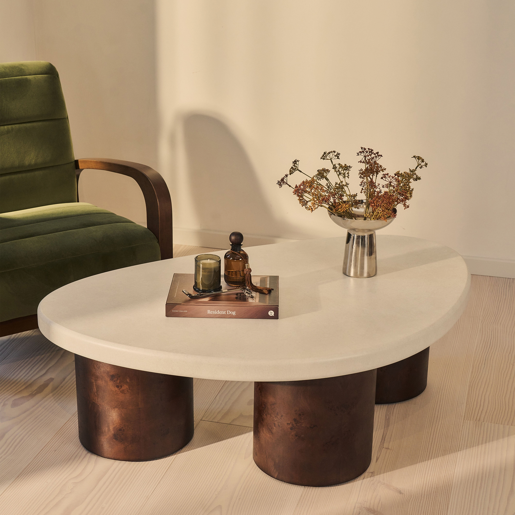 Aegean - Dark Burl Wood & Concrete Irregular Coffee Table 3 Legs