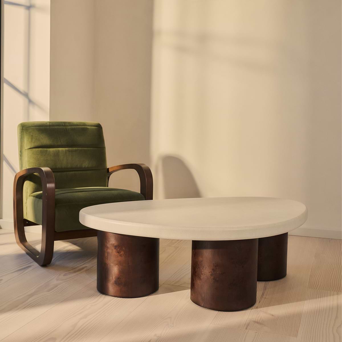 Aegean - Dark Burl Wood & Concrete Irregular Coffee Table 3 Legs