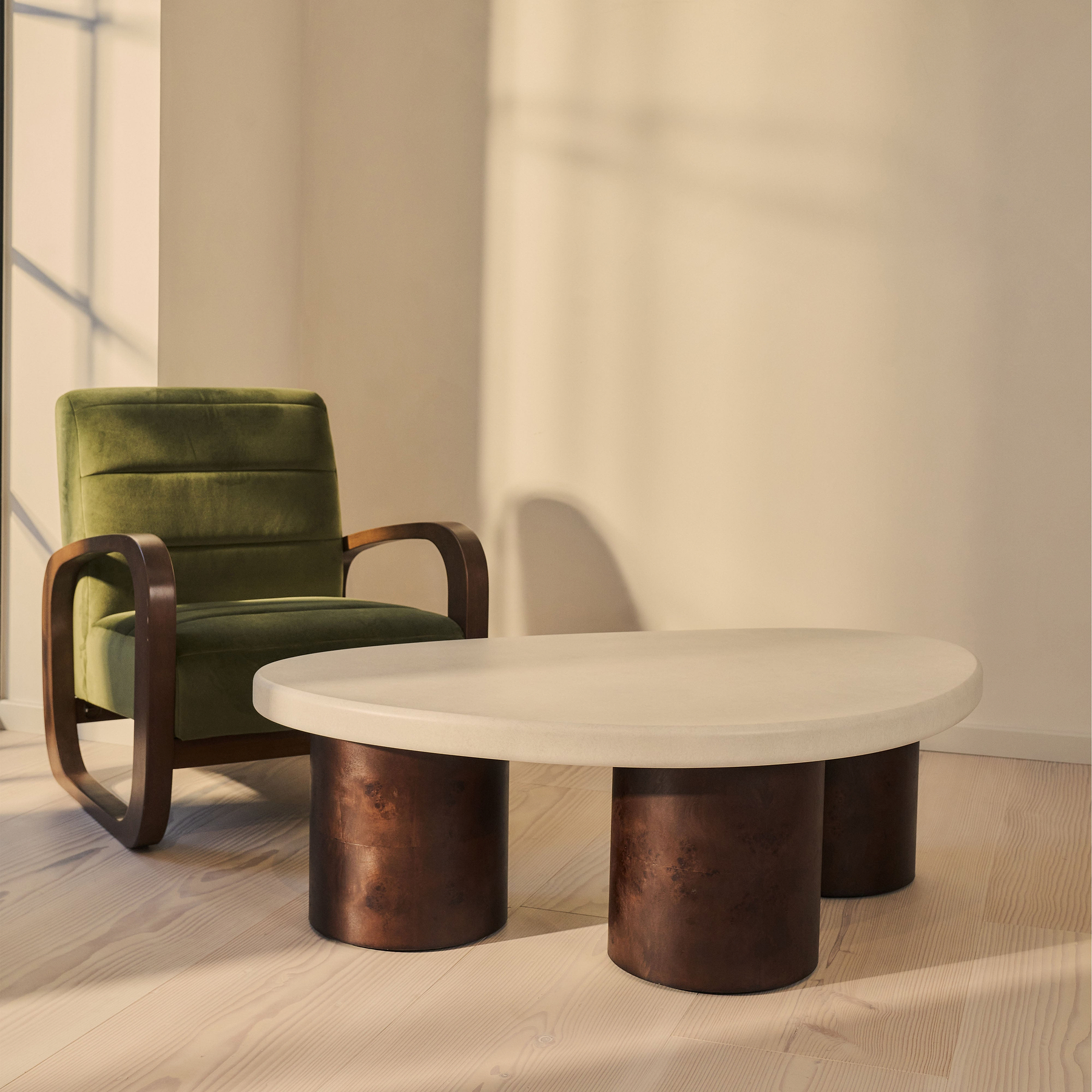 Aegean - Dark Burl Wood & Concrete Irregular Coffee Table 3 Legs