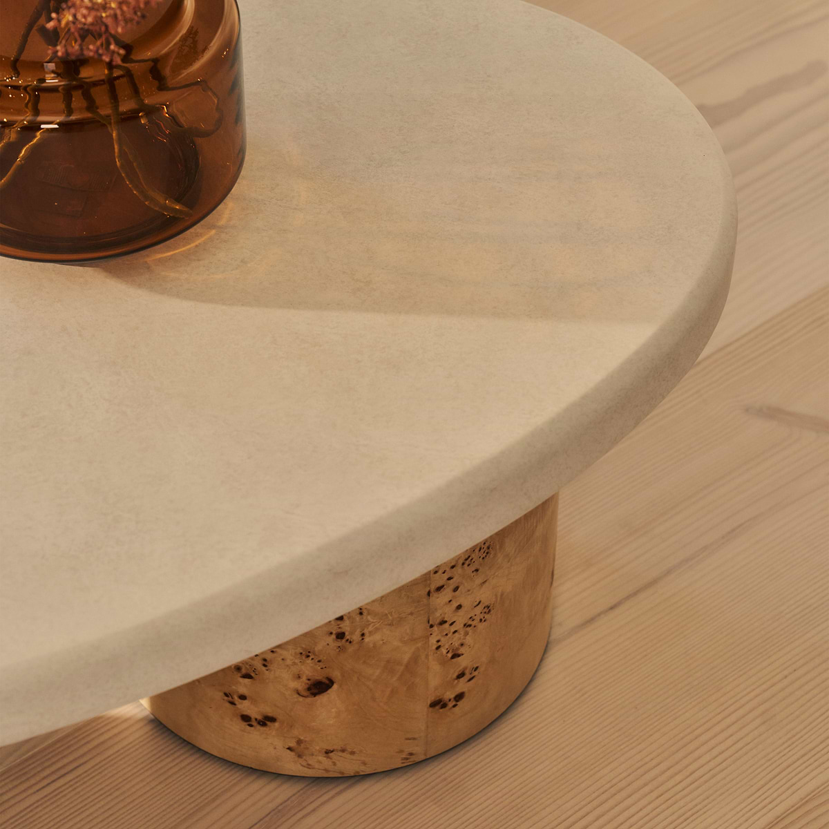 Aegean - Natural Burl Wood & Concrete Irregular Coffee Table 3 Legs