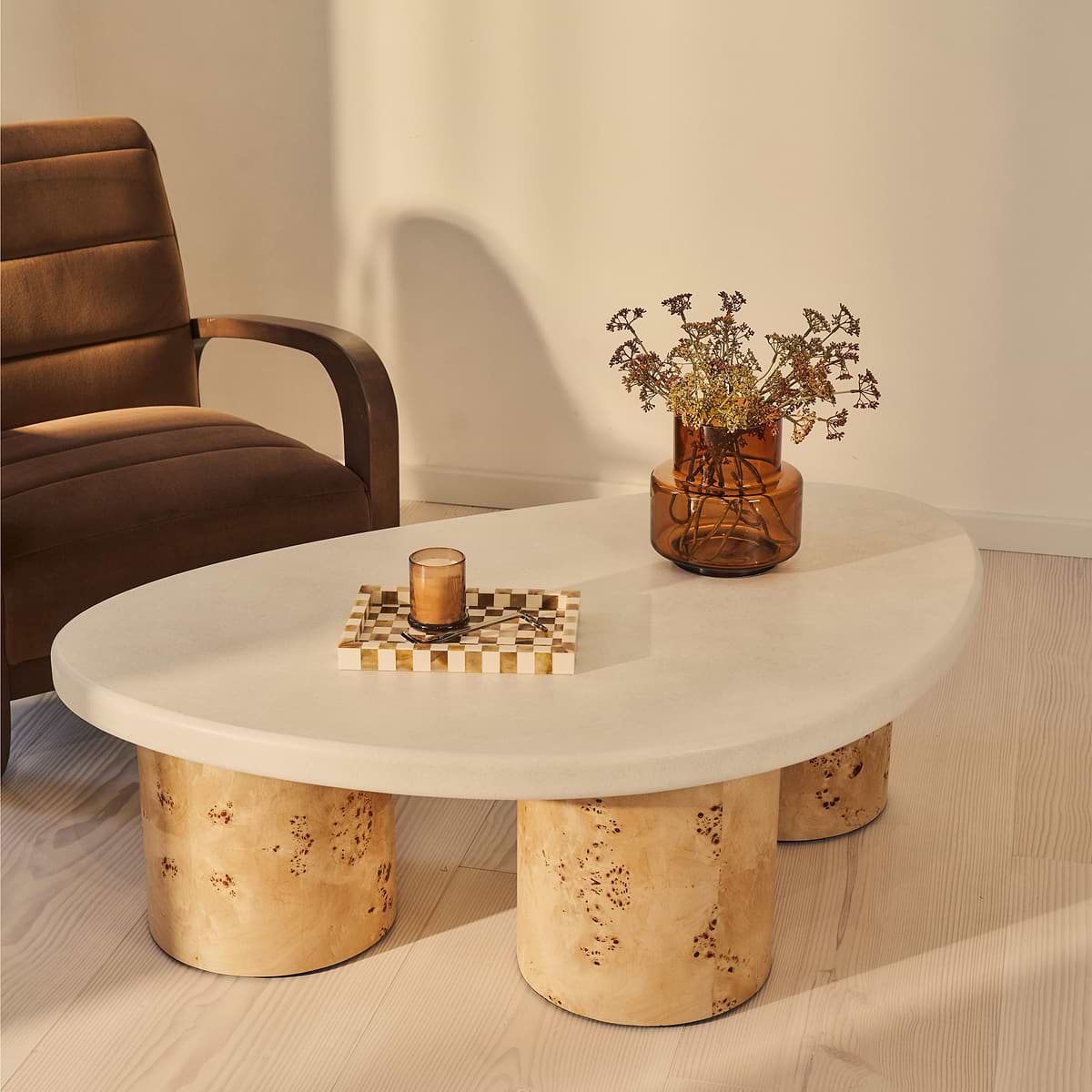 Aegean - Natural Burl Wood & Concrete Irregular Coffee Table 3 Legs