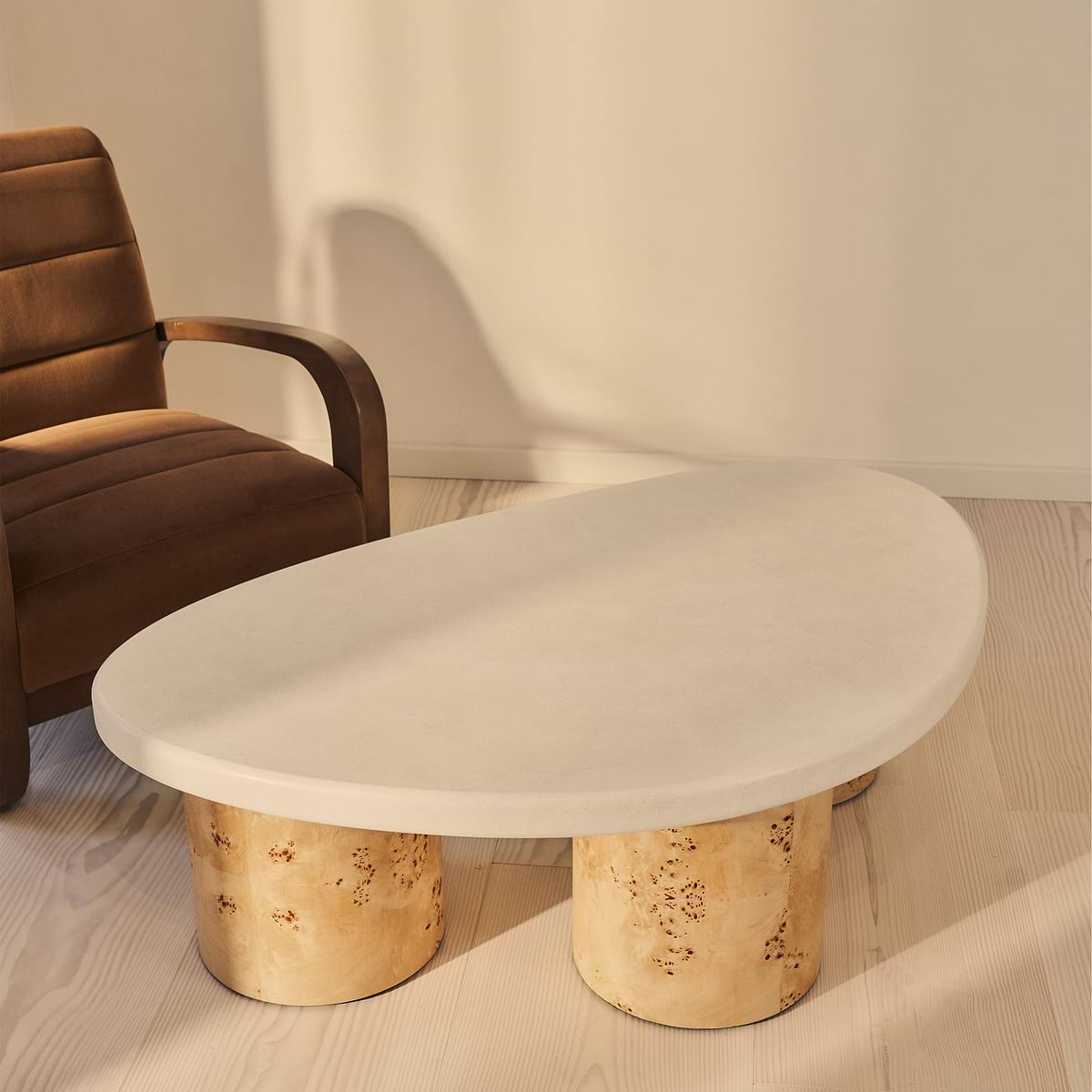 Aegean - Natural Burl Wood & Concrete Irregular Coffee Table 3 Legs