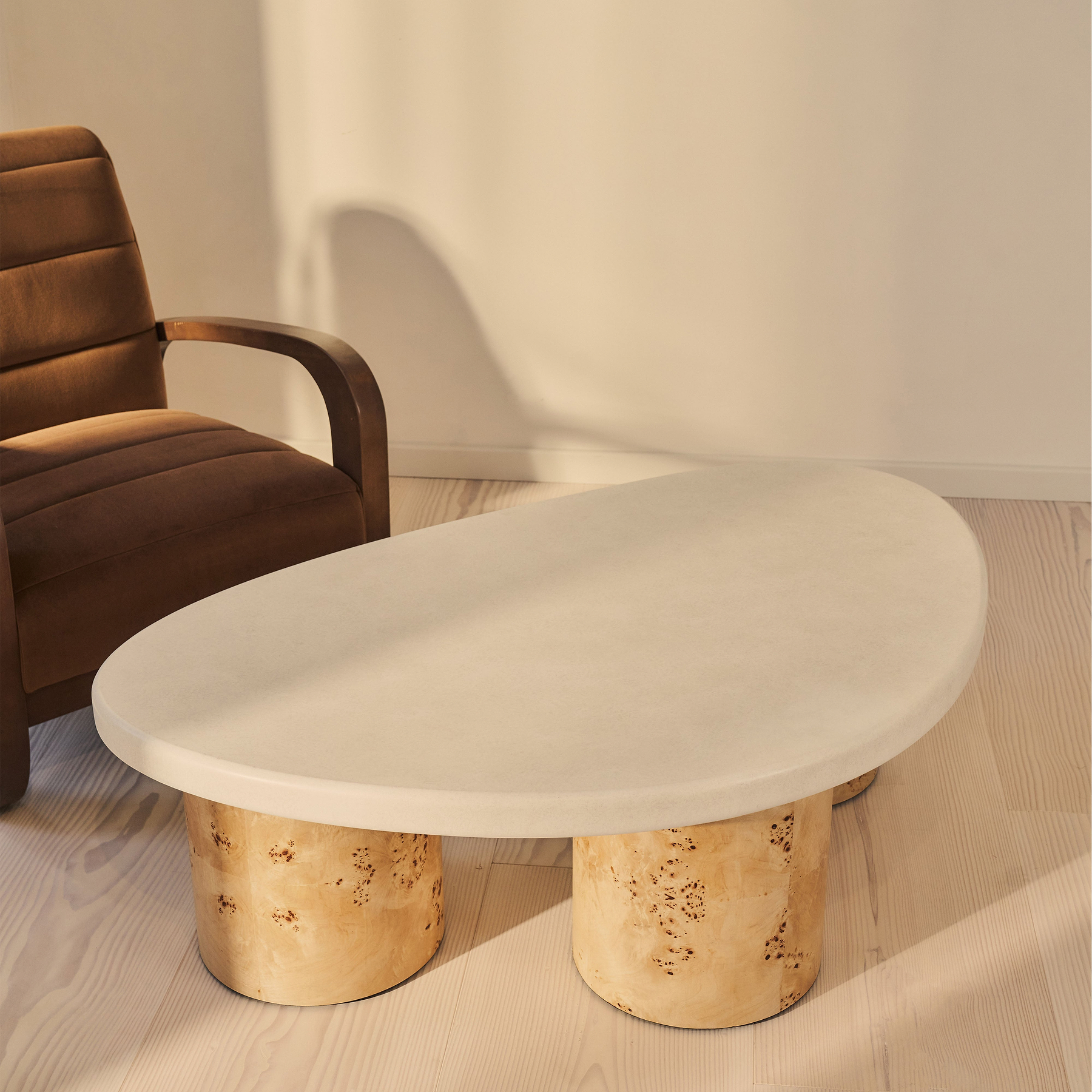 Aegean - Natural Burl Wood & Concrete Irregular Coffee Table 3 Legs