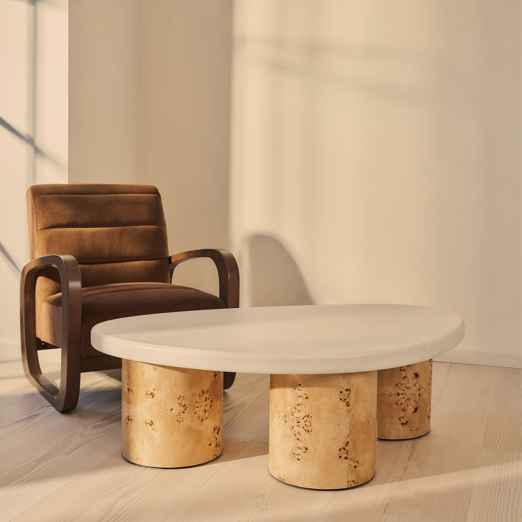 Aegean - Natural Burl Wood & Concrete Irregular Coffee Table 3 Legs