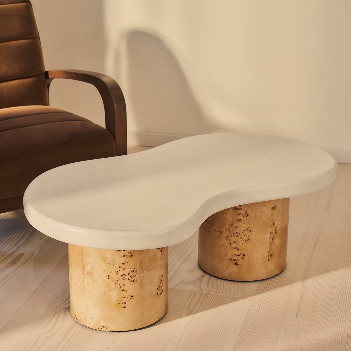 Aegean - Natural Burl Wood & Concrete Irregular Coffee Table 2 Legs