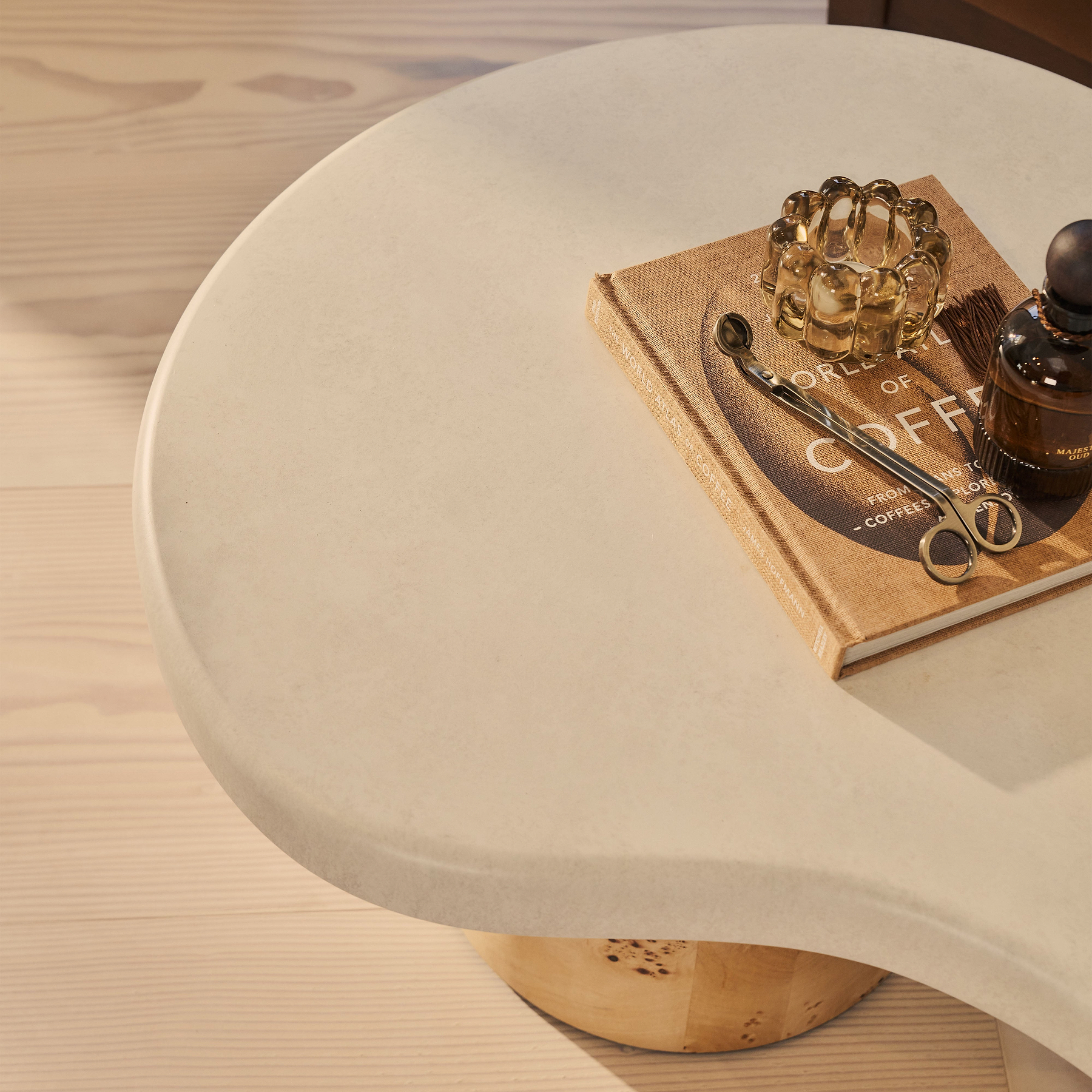 Aegean - Natural Burl Wood & Concrete Irregular Coffee Table 2 Legs