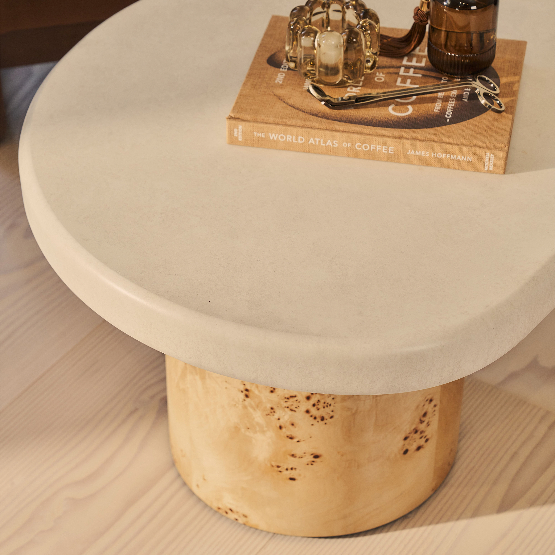 Aegean - Natural Burl Wood & Concrete Irregular Coffee Table 2 Legs