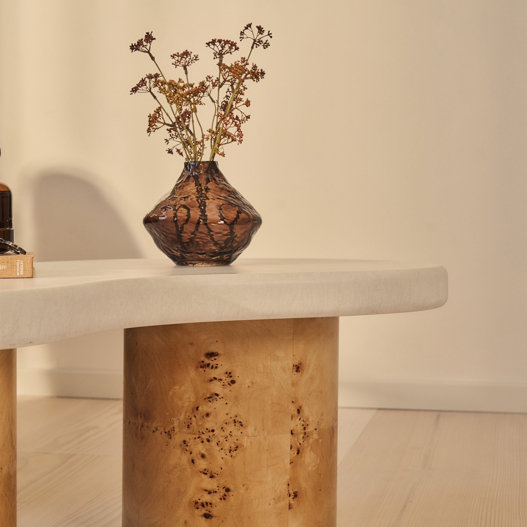 Aegean - Natural Burl Wood & Concrete Irregular Coffee Table 2 Legs