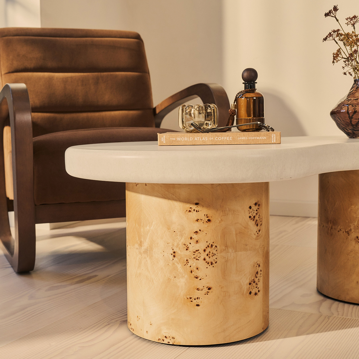 Aegean - Natural Burl Wood & Concrete Irregular Coffee Table 2 Legs