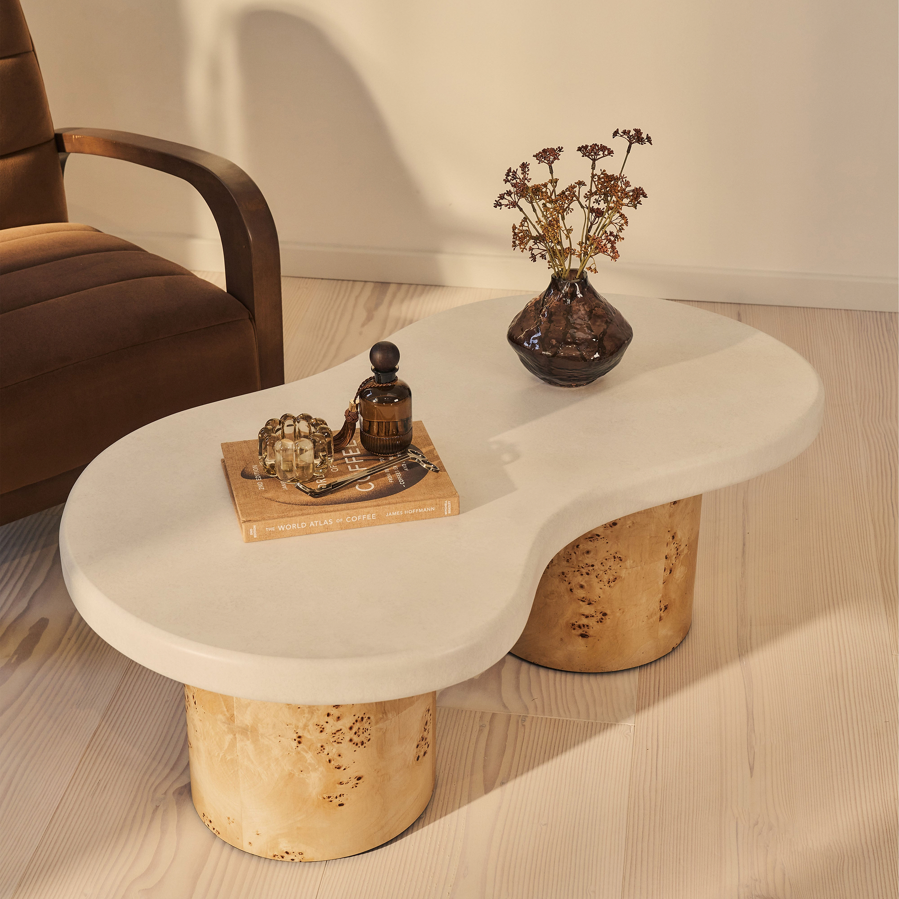 Aegean - Natural Burl Wood & Concrete Irregular Coffee Table 2 Legs