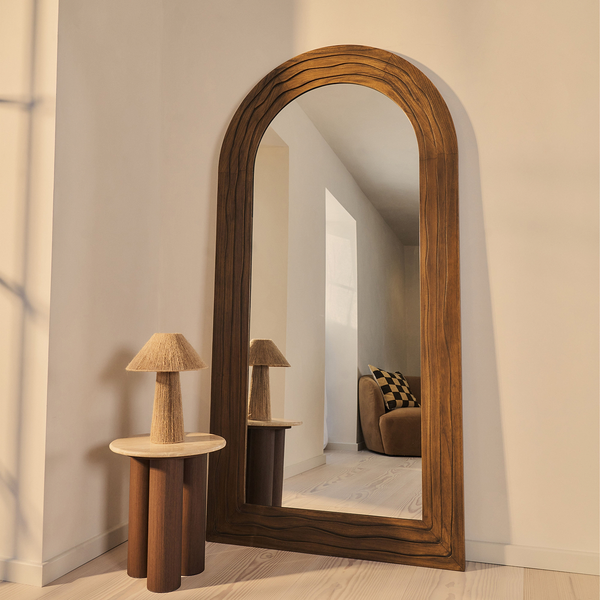 Lucelle - Extra Large Full Length Warm Wood Arched Mirror 200cm x 100cm