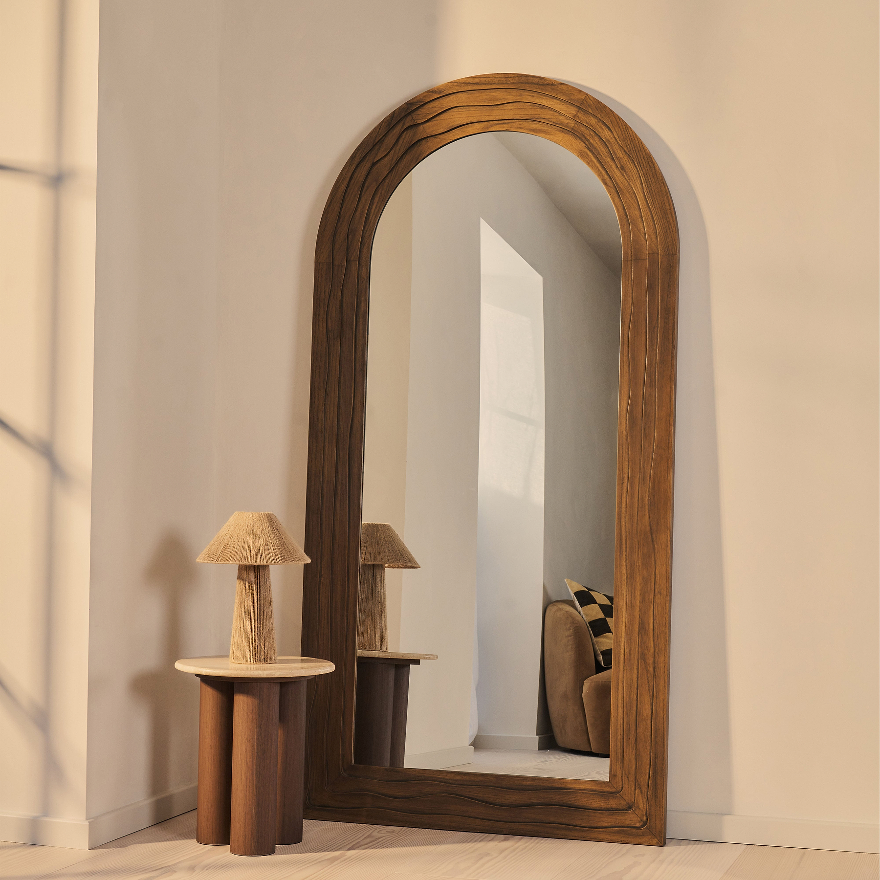 Lucelle - Extra Large Full Length Warm Wood Arched Mirror 200cm x 100cm