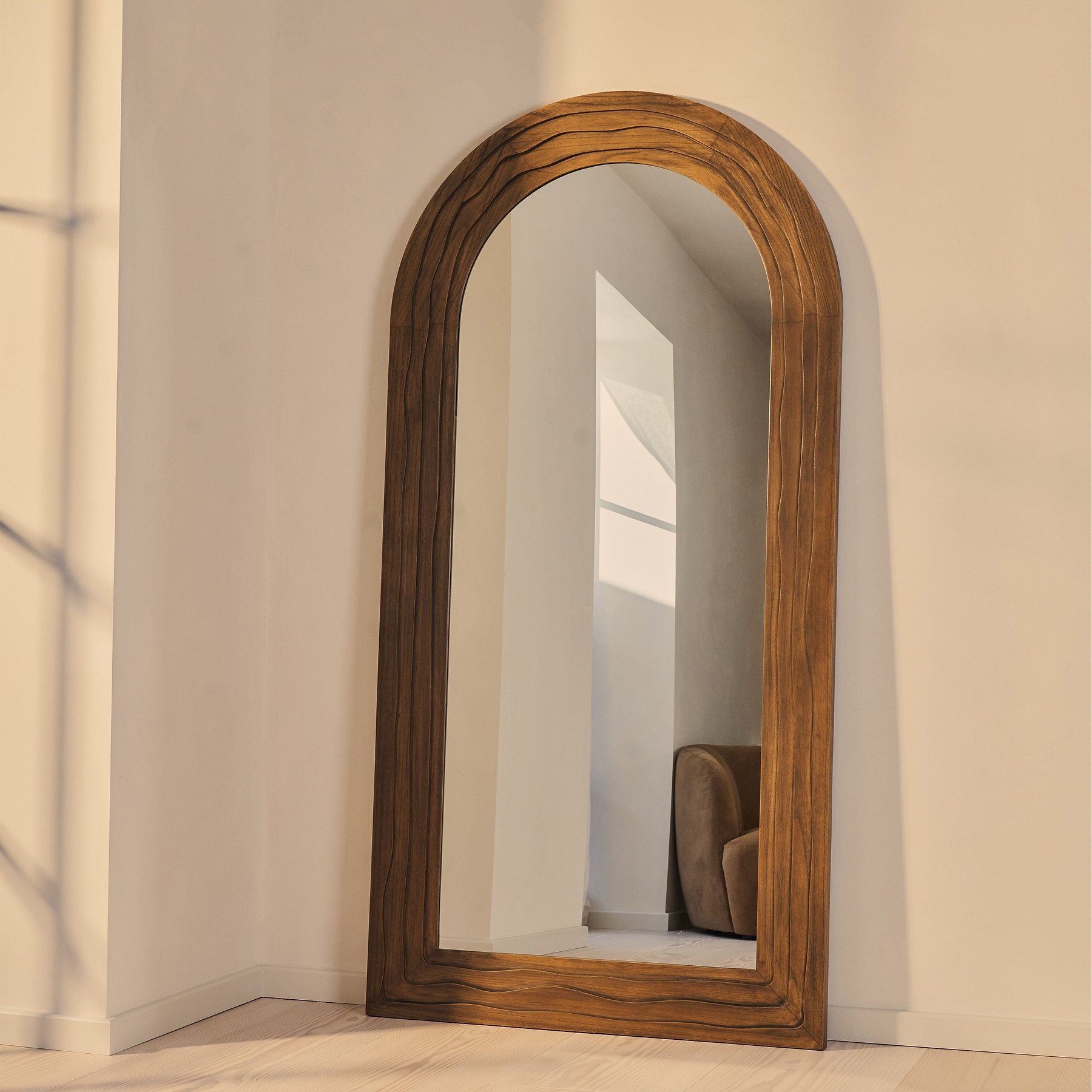 Lucelle - Extra Large Full Length Warm Wood Arched Mirror 200cm x 100cm