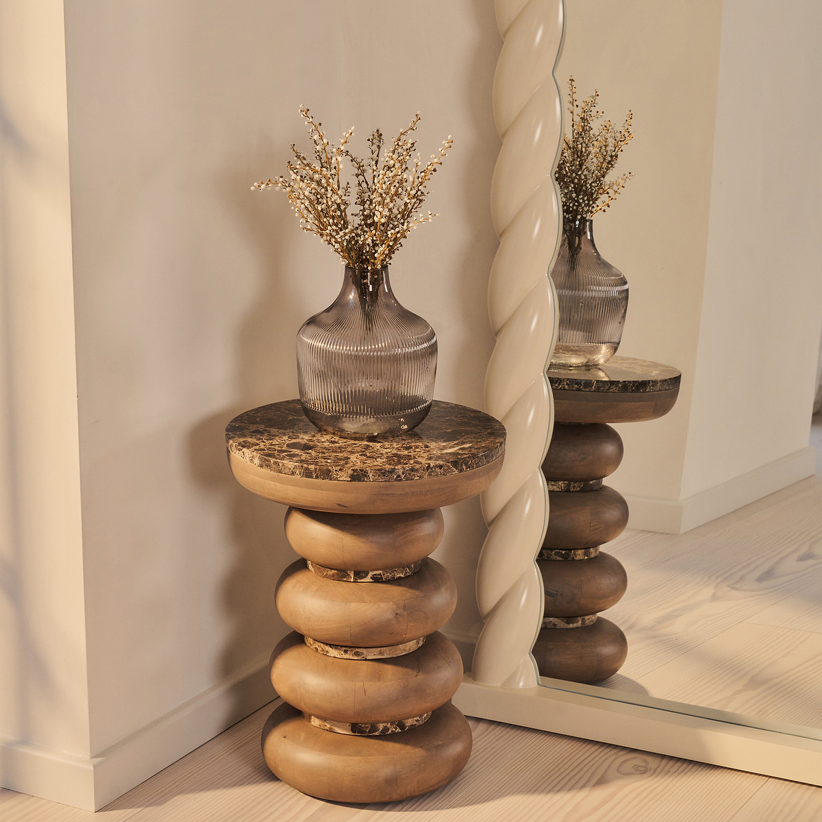 Ophelia - Full Length Arched Rope Twist Ivory Gloss Extra Large Mirror 180cm x 105cm