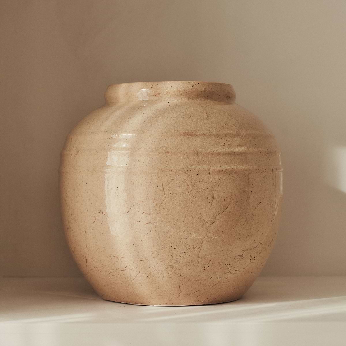 Cyra - Large Beige Gloss Ceramic Vase