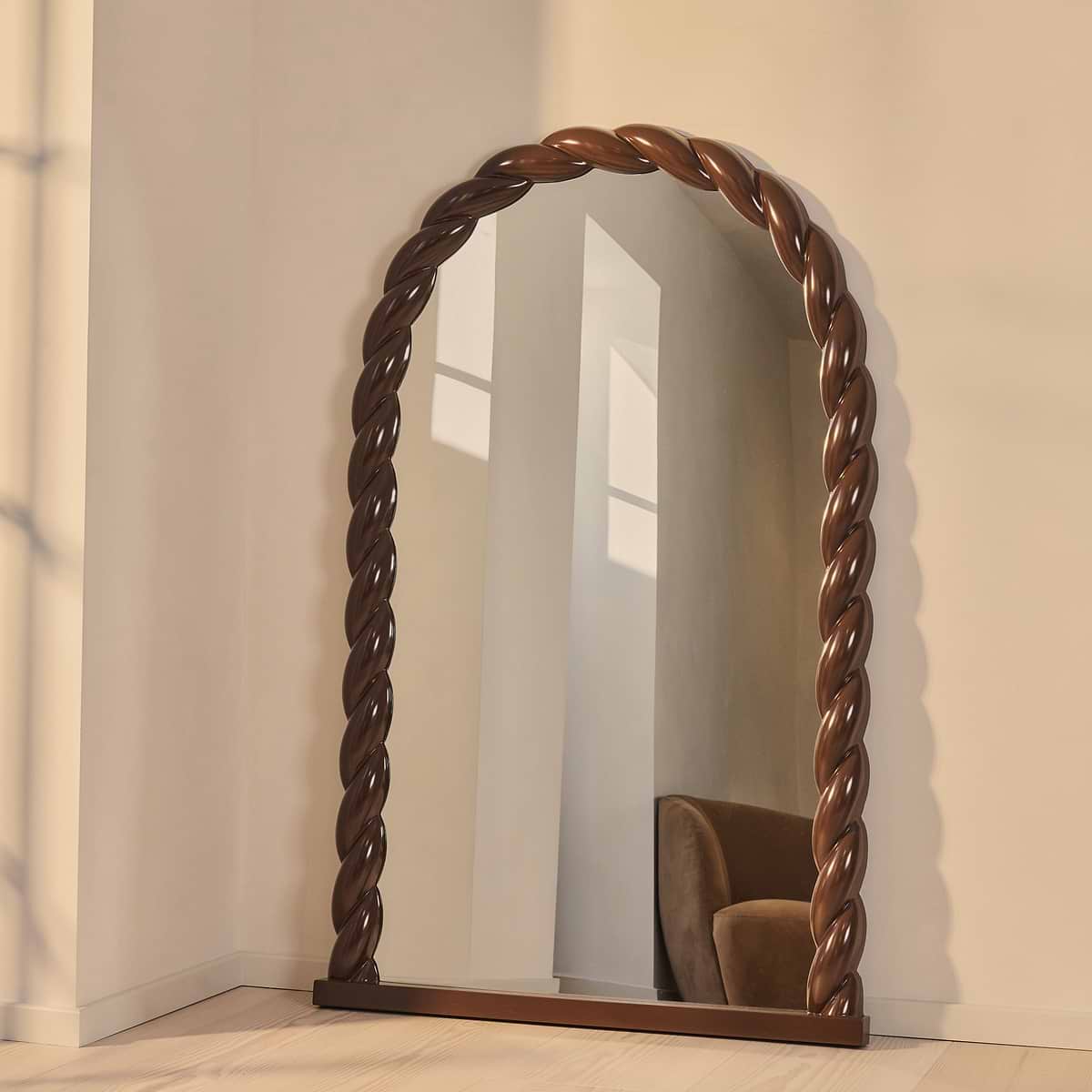 Ophelia - Full Length Arched Rope Twist Chocolate Gloss Extra Large Mirror 180cm x 105cm