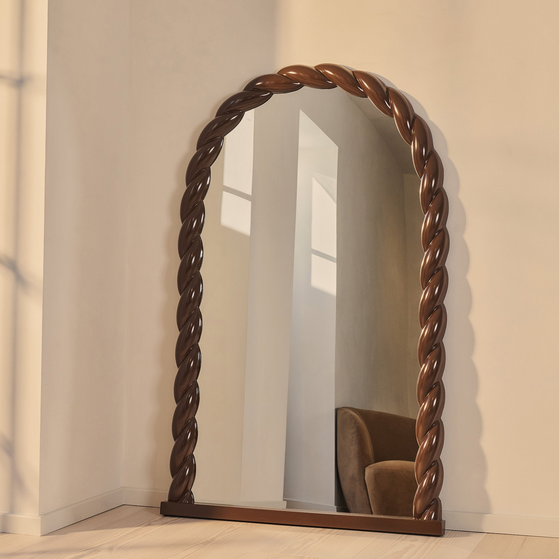 Ophelia - Full Length Arched Rope Twist Chocolate Gloss Extra Large Mirror 180cm x 105cm