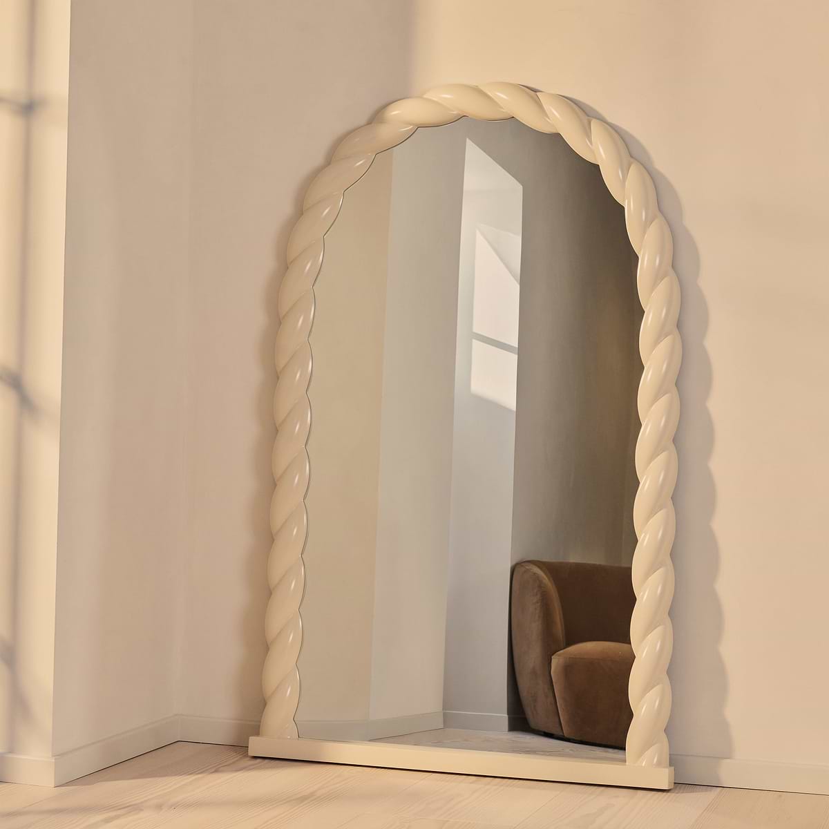 Ophelia - Full Length Arched Rope Twist Ivory Gloss Extra Large Mirror 180cm x 105cm