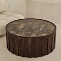Valor - Dark Emperador Marble Round Dark Wood Premium Coffee Table