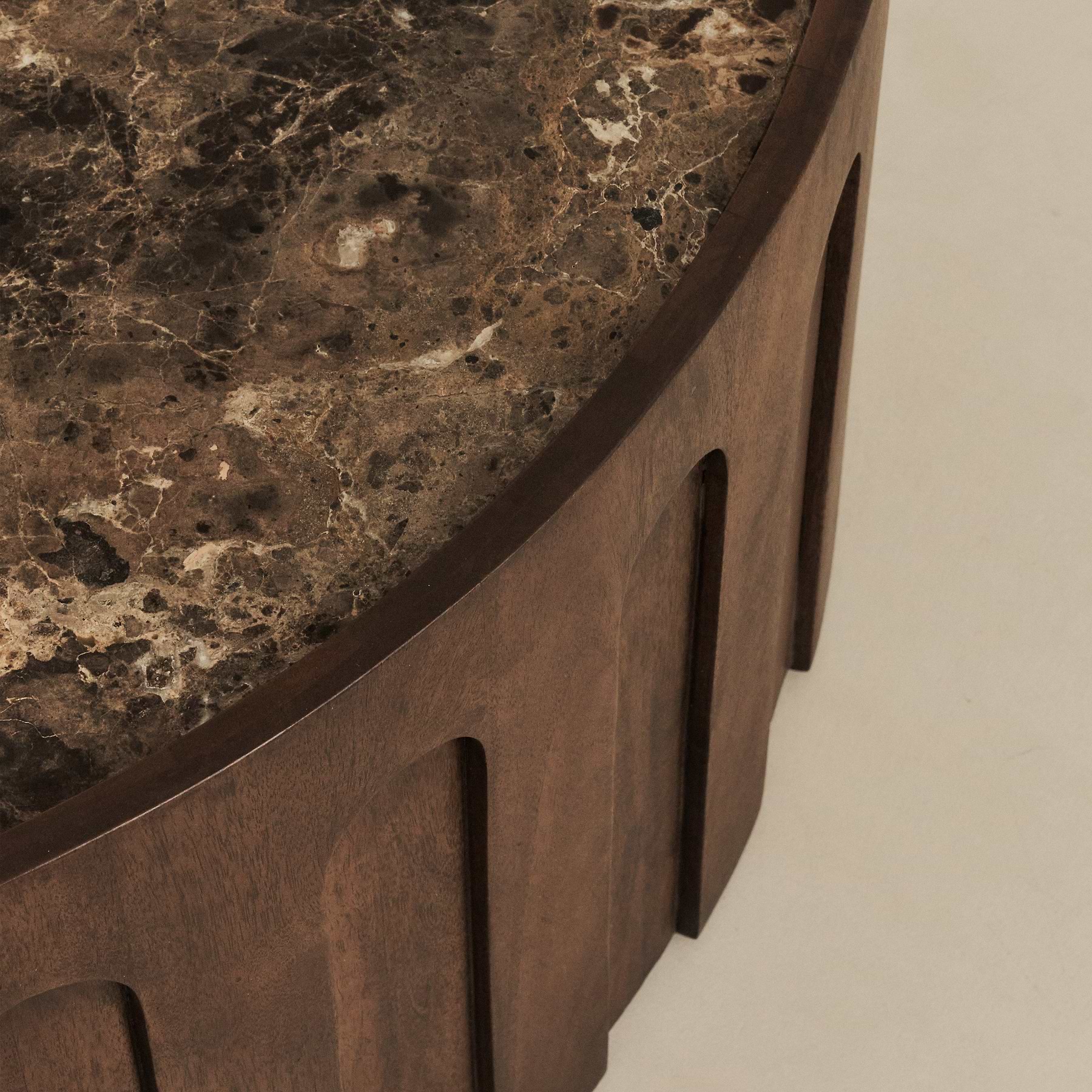 Valor - Dark Emperador Marble Round Dark Wood Premium Coffee Table