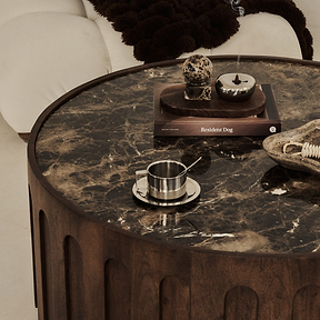 Valor - Dark Emperador Marble Round Dark Wood Premium Coffee Table