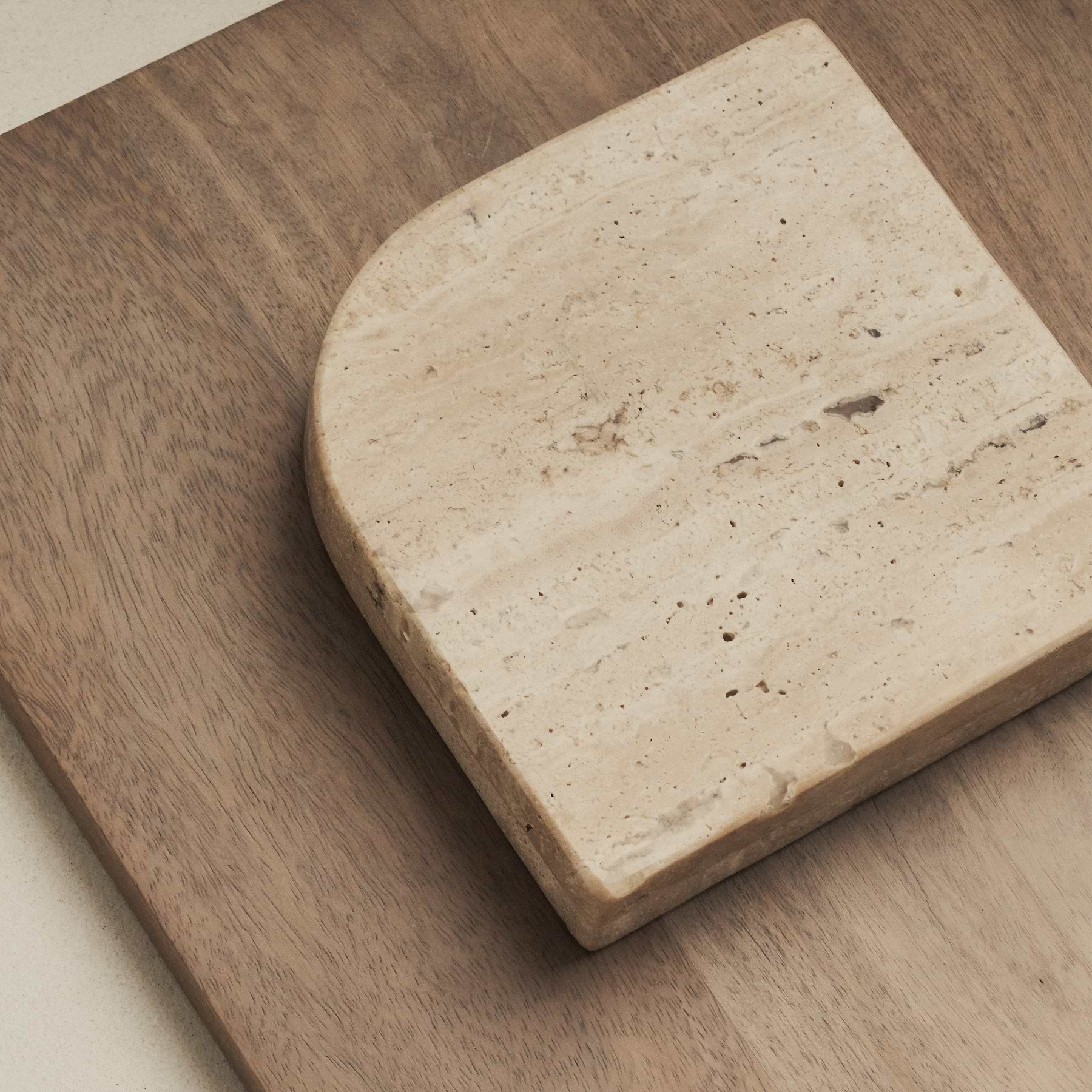 Sloane - Beige Travertine Round Warm Wood Premium Coffee Table