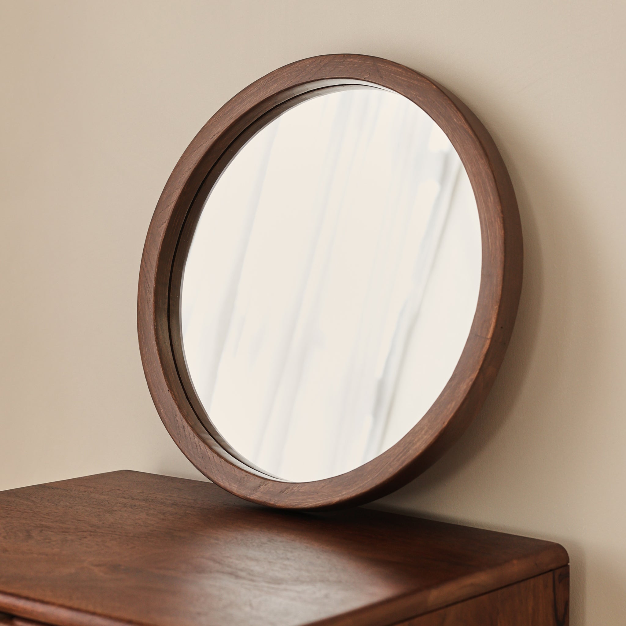 Arden - Dark Wood Round Wooden Wall Mirror 40cm x 40cm
