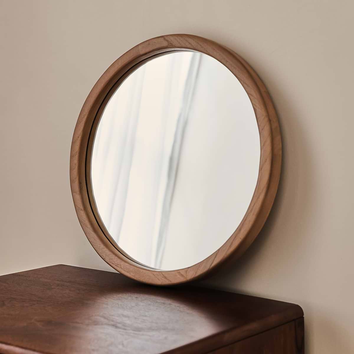 Arden - Warm Wood Round Wooden Wall Mirror 40cm x 40cm