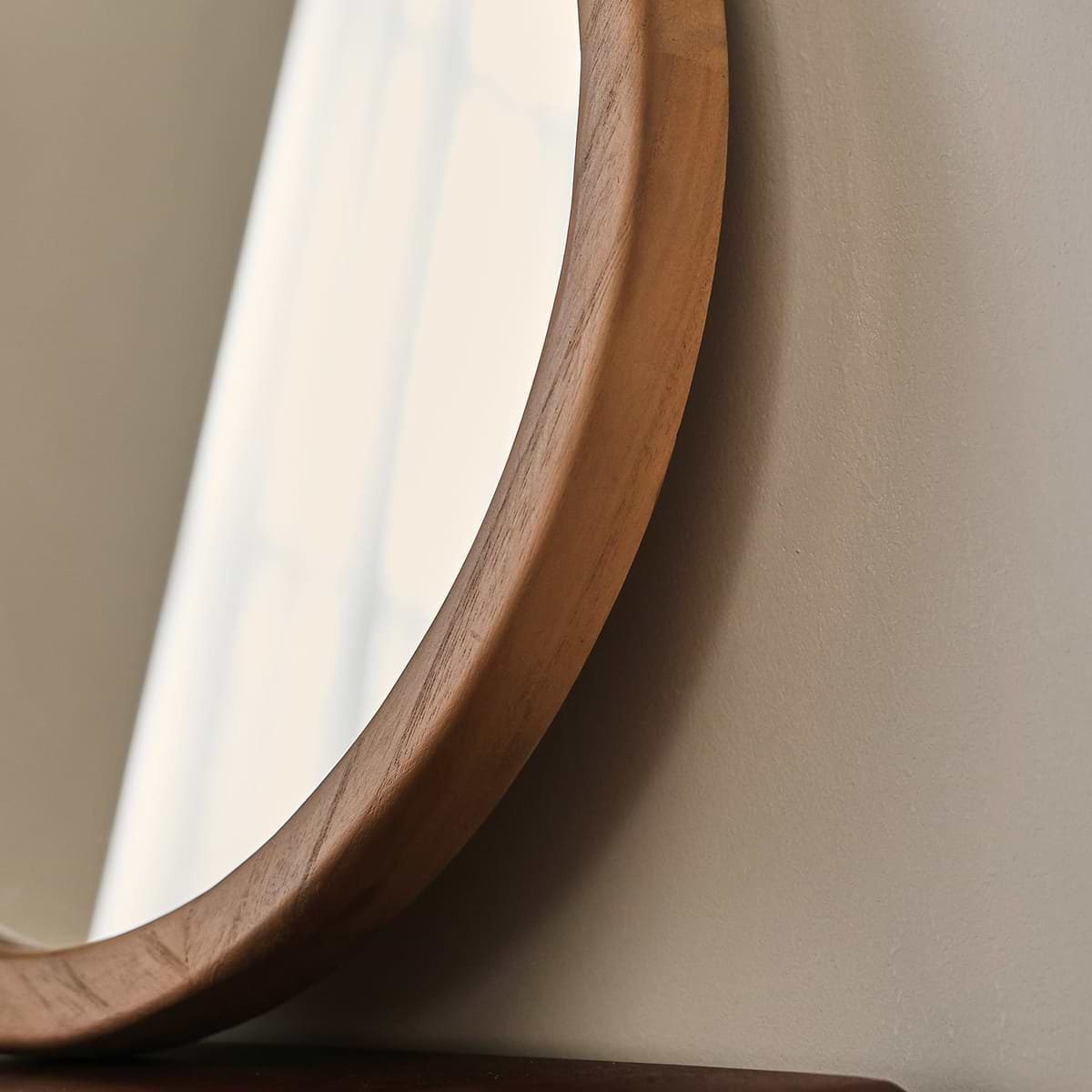 Arden - Warm Wood Round Wooden Wall Mirror 40cm x 40cm