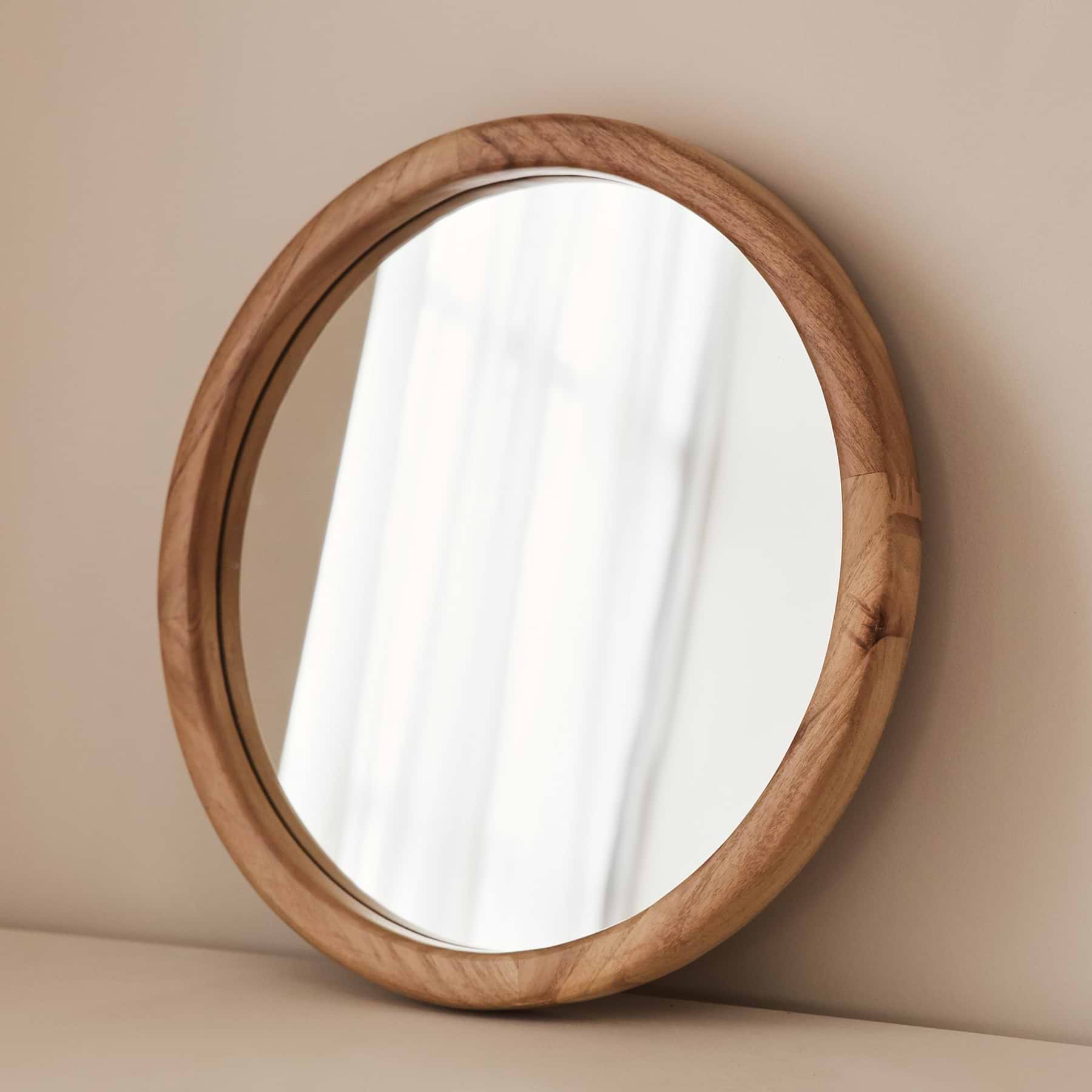 Arden - Light Wood Round Wooden Wall Mirror 40cm x 40cm