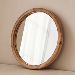 Arden - Light Wood Round Wooden Wall Mirror 40cm x 40cm