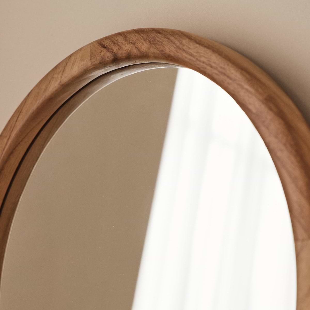 Arden - Light Wood Round Wooden Wall Mirror 40cm x 40cm