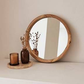 Arden - Light Wood Round Wooden Wall Mirror 40cm x 40cm