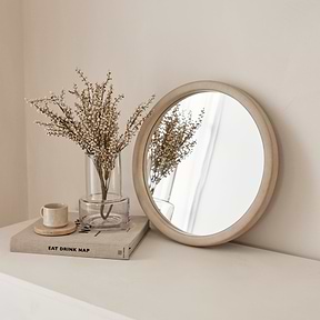 Arden - Concrete Round Wooden Wall Mirror 40cm x 40cm