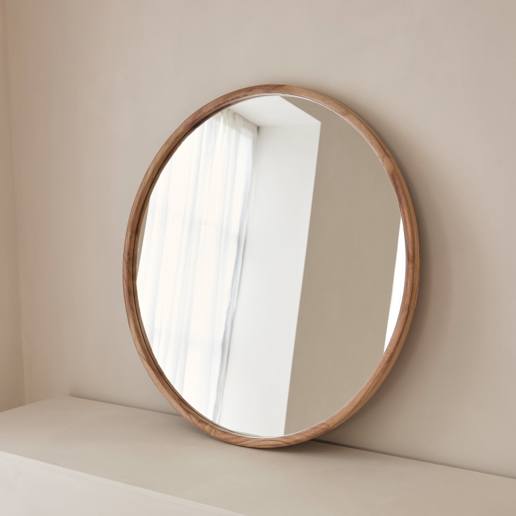 Arden - Large Light Wood Round Wooden Wall Mirror 90cm x 90cm