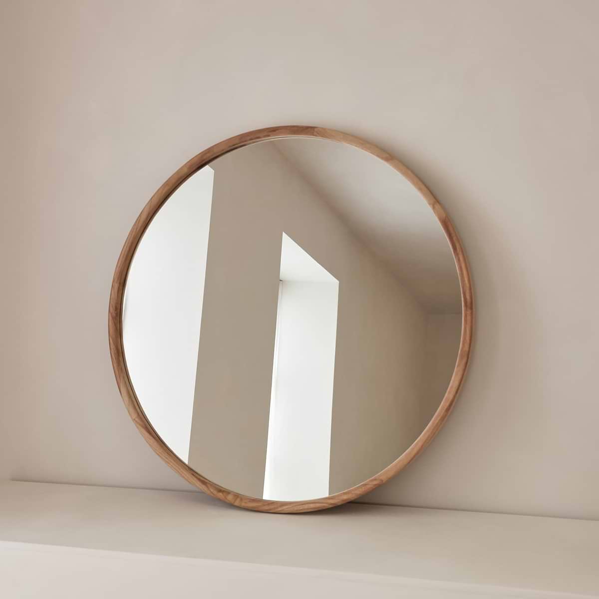 Arden - Large Light Wood Round Wooden Wall Mirror 90cm x 90cm