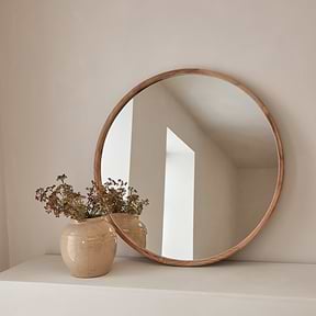 Arden - Large Light Wood Round Wooden Wall Mirror 90cm x 90cm