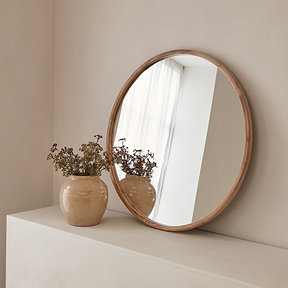 Arden - Large Light Wood Round Wooden Wall Mirror 90cm x 90cm