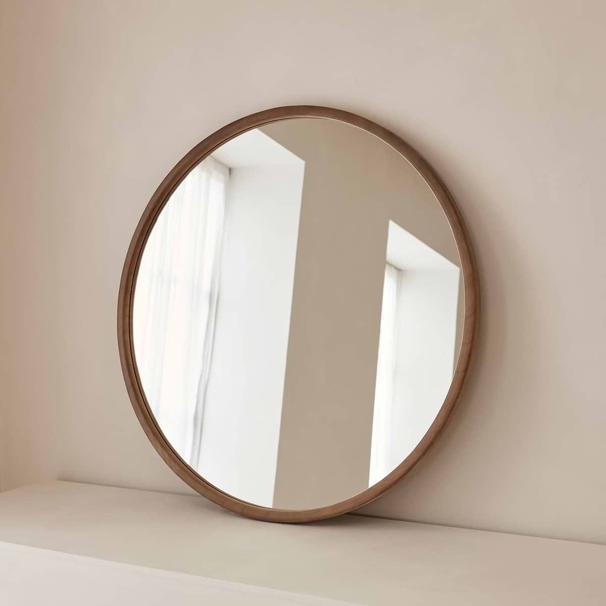 Arden - Large Warm Wood Round Wooden Wall Mirror 90cm x 90cm