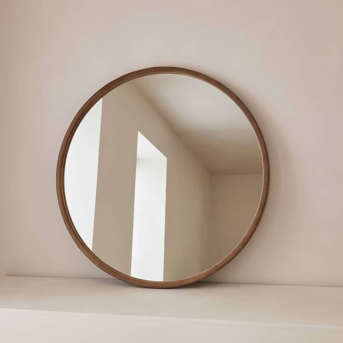 Arden - Large Warm Wood Round Wooden Wall Mirror 90cm x 90cm