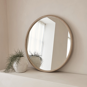 Arden - Large Concrete Round Wooden Wall Mirror 90cm x 90cm