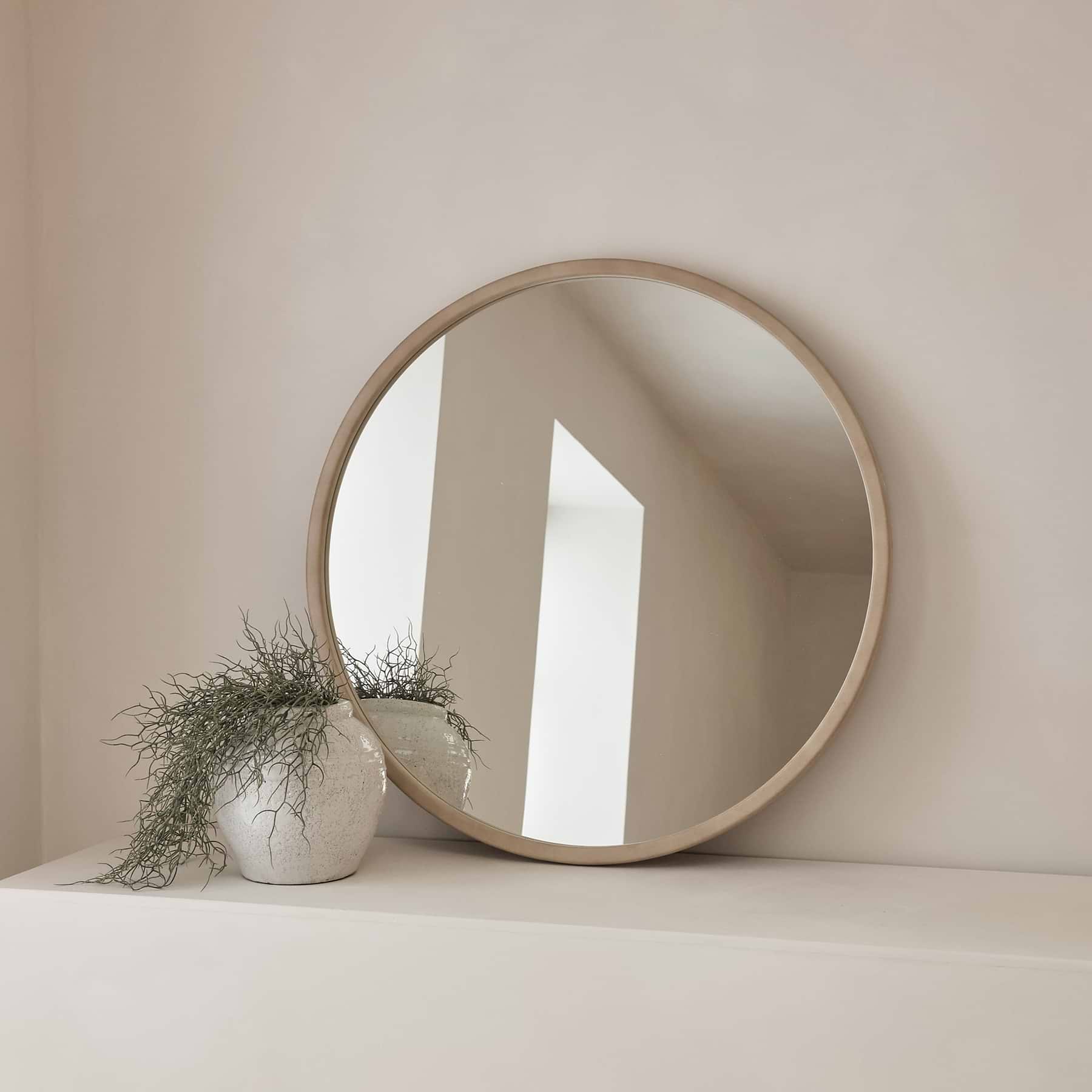 Arden - Large Concrete Round Wooden Wall Mirror 90cm x 90cm