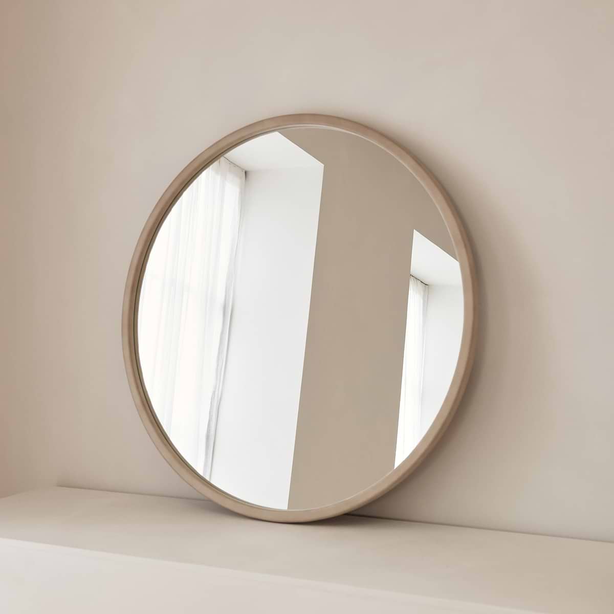 Arden - Large Concrete Round Wooden Wall Mirror 90cm x 90cm