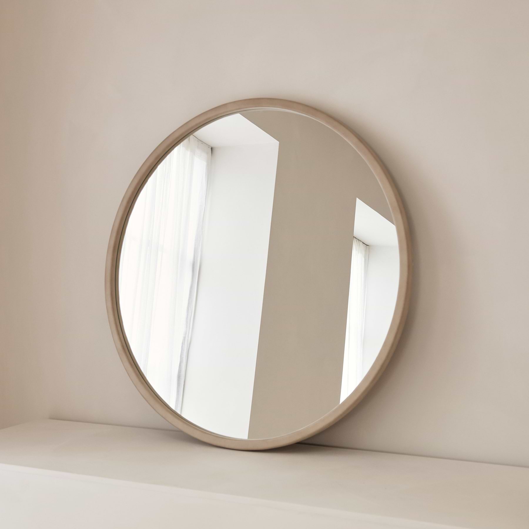 Arden - Large Concrete Round Wooden Wall Mirror 90cm x 90cm
