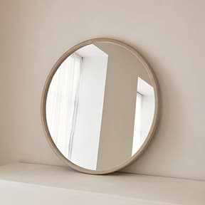 Arden - Large Concrete Round Wooden Wall Mirror 90cm x 90cm