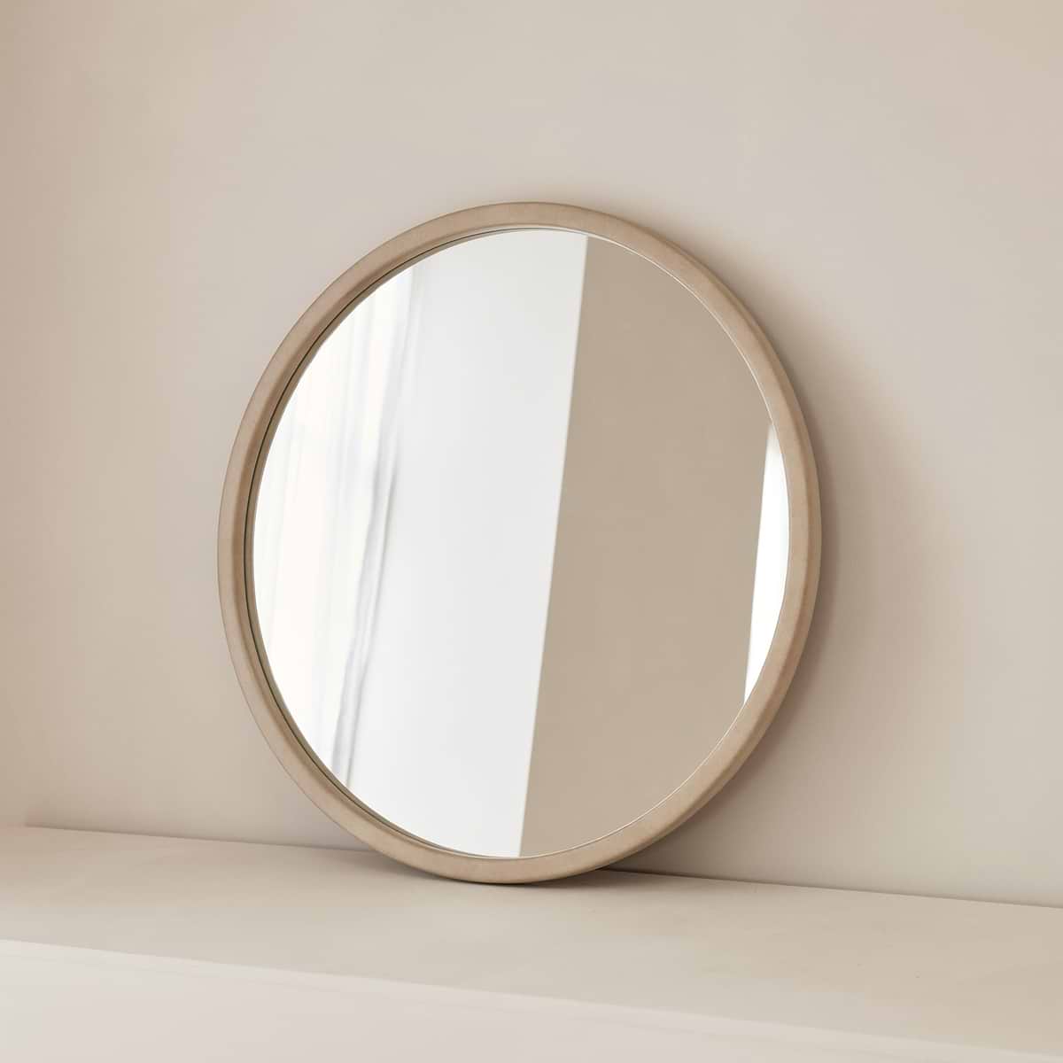 Arden - Concrete Round Wooden Wall Mirror 70cm x 70cm